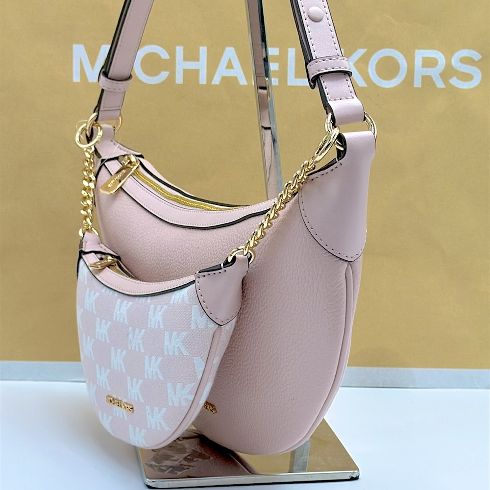 MICHAEL KORS Hollis Medium 2-in-1 Pebbled Leather and Logo Jacquard Shoulder Bag - Picture 8 of 16